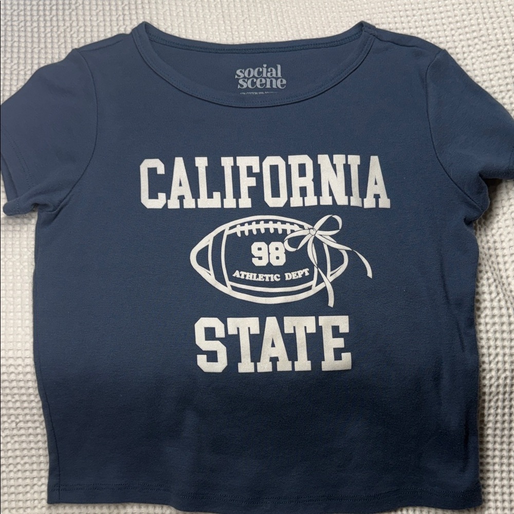Social Scene "California State" Slate Blue Graphic Tee - Size Large